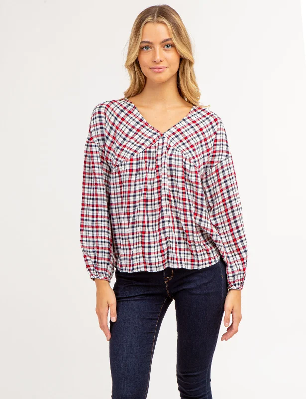 PLAID POETIC V-NECK TOP