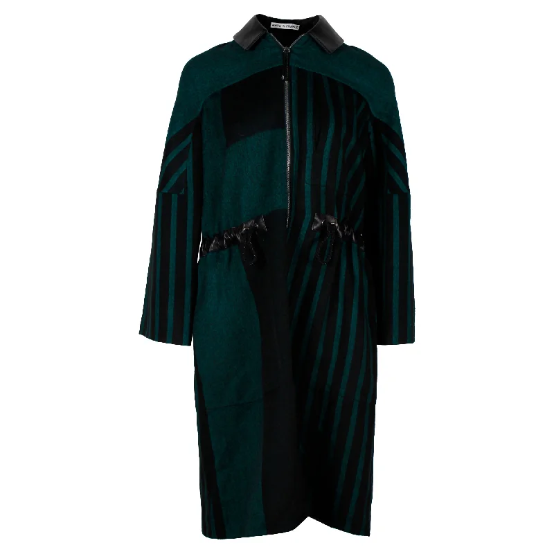 Hermes Front Zip Striped Coat in Green Cashmere