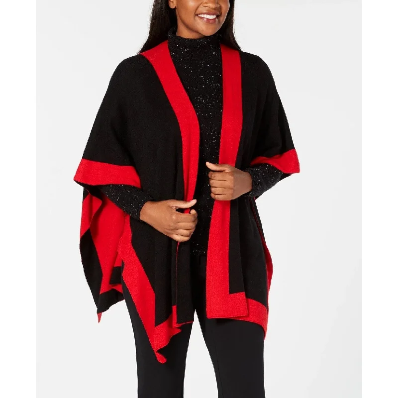 Charter Club Women's Solid Knit Reversible Poncho Black Size Regular